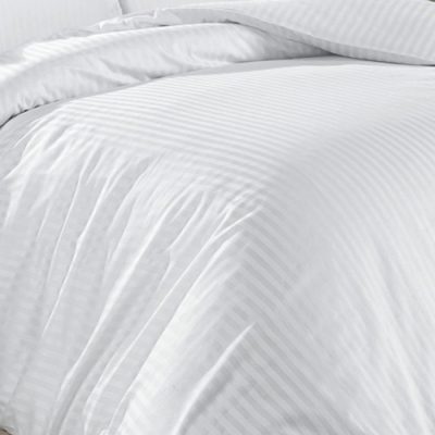 Lenjerie de pat KING SIZE, 100% bumbac, damasc cu latime dungi de 1 cm, alb - imagine 2