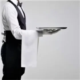 Servetul ospatarului - 55x55 cm, 100% bumbac, damasc cu latime dungi de 2 cm, alb - 10 bucati