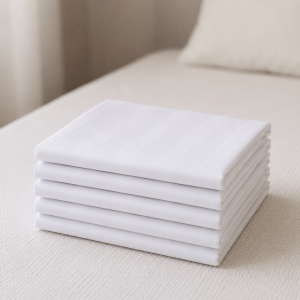 Pachet 5 fete de perna Hotel 40x40 cm, 100% bumbac, Damasc cu latime dungi de 2 cm, alb - imagine 3