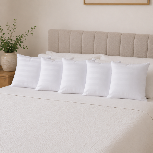 Pachet 5 fete de perna Hotel 40x40 cm, 100% bumbac, Damasc cu latime dungi de 2 cm, alb