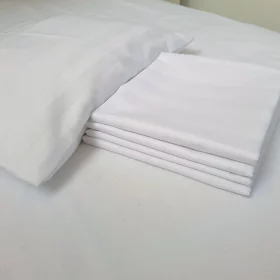PROMO Pachet 4 fete de perna Hotel 40x40 cm, 100% bumbac, Damasc cu latime dungi de 2 cm, alb