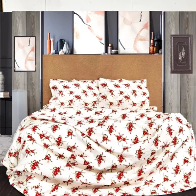 Lenjerie de pat 2 persoane, tesatura clasica neteda, 100% bumbac, decor floral - 36 - imagine 3
