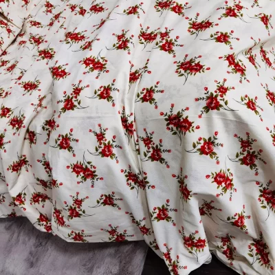 Lenjerie de pat 2 persoane, tesatura clasica neteda, 100% bumbac, decor floral - 36 - imagine 2