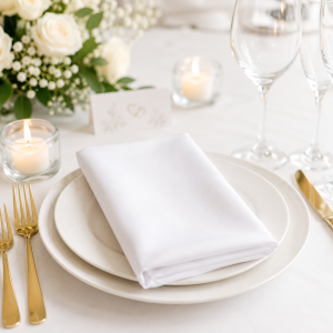 Set 10 servete de masa 35x45 cm, 100% bumbac, percale, alb - imagine 2