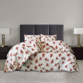 Lenjerie de pat 2 persoane, tesatura clasica neteda, 100% bumbac, decor floral - 36