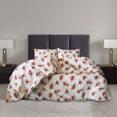 Lenjerie de pat 2 persoane, tesatura clasica neteda, 100% bumbac, decor floral - 36