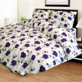Lenjerie de pat 2 persoane, tesatura clasica neteda, 100% bumbac, decor floral - 01