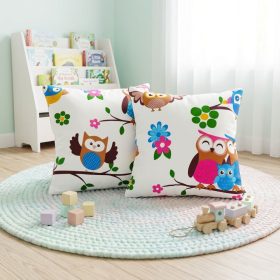 Set 2 fete de perna creton 40x40 cm, 100% bumbac cu decor Bufnite