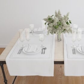 Pachet PROMO - 2 naproane decorative pentru masa - 30x140 cm, creton uni, 100% bumbac, alb