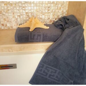 Prosop baie Greek Border Jacquard, 100% bumbac, 500g/mp - Gri antracit