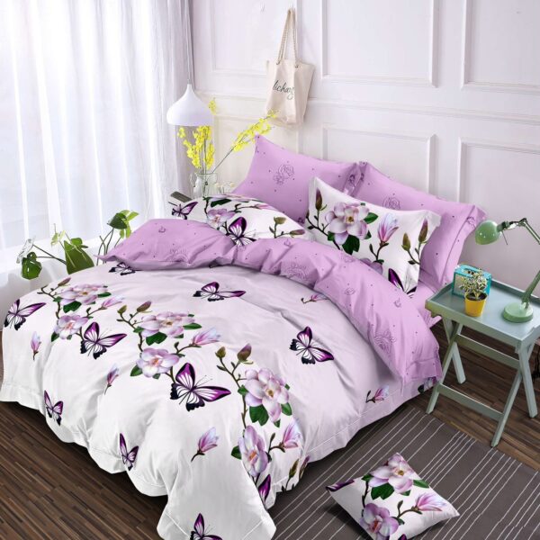 Lenjerie finet gros XXL cu cearceaf pat - Model floral si fluturi, 6 piese, YoYo, 11