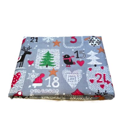 Fata de masa decor Craciun - 100% bumbac, gri cu jucarii - imagine 3