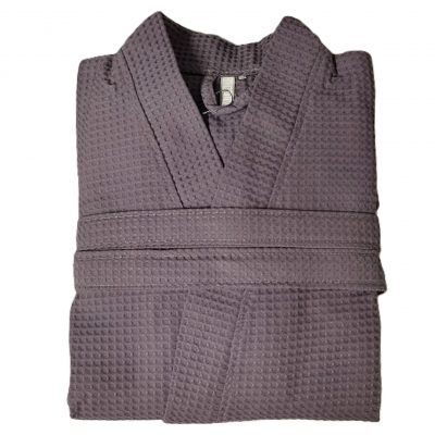 Halat cu guler pentru sauna, tesatura gofrata, 100% bumbac - Gri mediu - imagine 2
