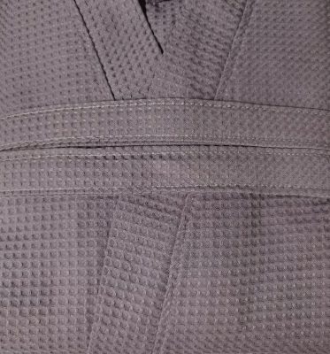 Halat cu guler pentru sauna, tesatura gofrata, 100% bumbac - Gri mediu - imagine 3