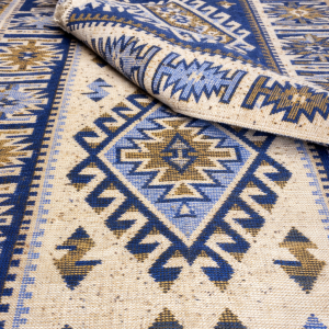 Covor tesut - Decor traditional, fond albastru si nuante de crem – 01 - imagine 7