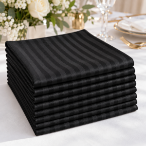 Set 10 servete de masa bumbac 100% , Damasc saten color, cu latime dungi de 1 cm - 27x40 cm, negru - imagine 3