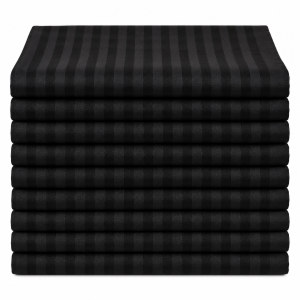 Set 10 servete de masa bumbac 100% , Damasc saten color, cu latime dungi de 1 cm - 27x40 cm, negru - imagine 4