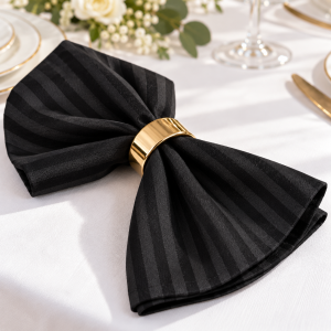 Set 10 servete de masa bumbac 100% , Damasc saten color, cu latime dungi de 1 cm - 27x40 cm, negru