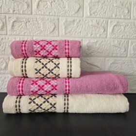 Set 4 prosoape baie , bumbac 100% Family Carry -2 bucati 50x90cm , 2 bucati 70x140cm -Yvoire + Pink