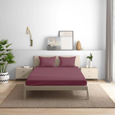 Pachet husa de pat cu elastic si fete perna 50x75 cm - Finet damasc saten, roz ars - imagine 2