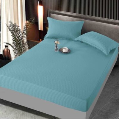 Pachet husa de pat cu elastic si fete perna 50x75 cm - Finet damasc saten, turquoise - imagine 3