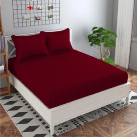 Lenjerie de pat 1 persoana, damasc saten color dungi inguste de 1 cm, 100% bumbac, bordo
