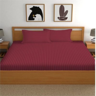 Pachet husa de pat cu elastic si fete perna 50x75 cm - Finet damasc saten, mov pruna - imagine 2