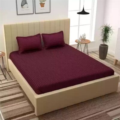 Pachet husa de pat cu elastic si fete perna 50x75 cm - Finet damasc saten, mov pruna