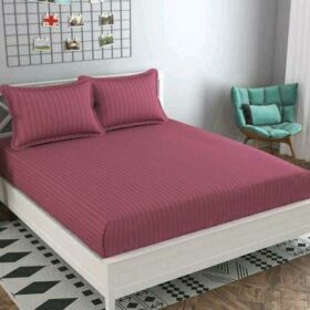 Pachet husa de pat cu elastic si fete perna 50x75 cm - Finet damasc saten, roz ars