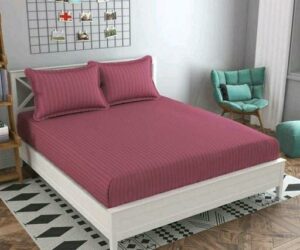 Pachet husa de pat cu elastic si fete perna 50x75 cm - Finet damasc saten, roz ars