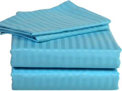 Pachet husa de pat cu elastic si fete perna 50x75 cm - Finet damasc saten, turquoise - imagine 2