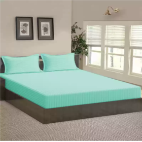 Pachet husa de pat cu elastic si fete perna 50x75 cm - Finet damasc saten, aqua