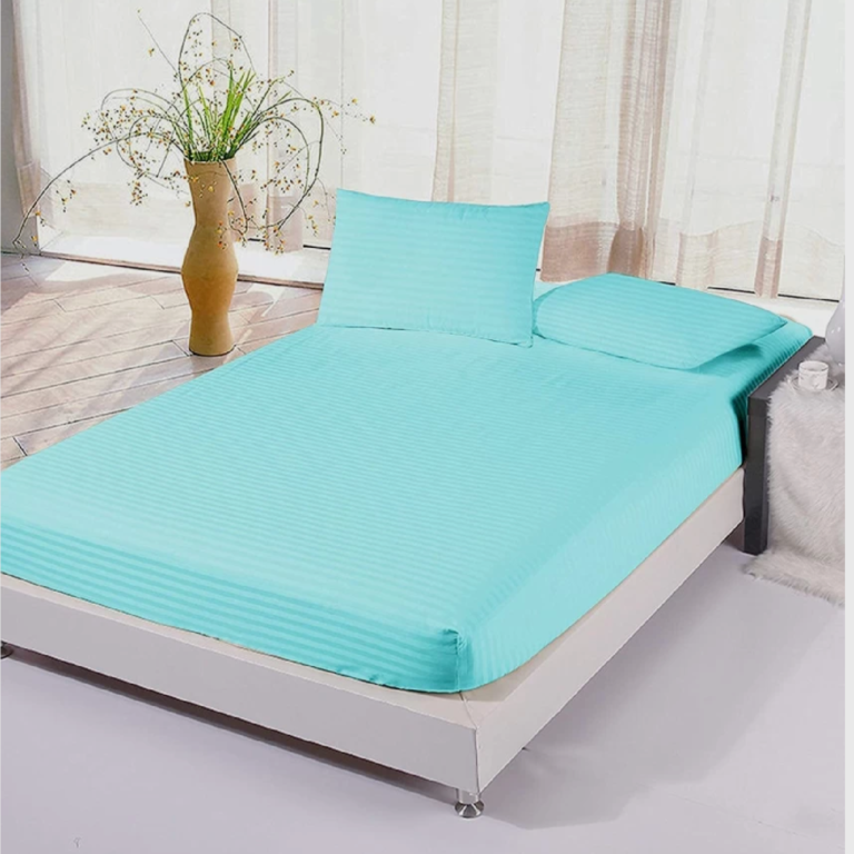 Pachet husa de pat cu elastic si fete perna 50x75 cm - Finet damasc saten, turquoise
