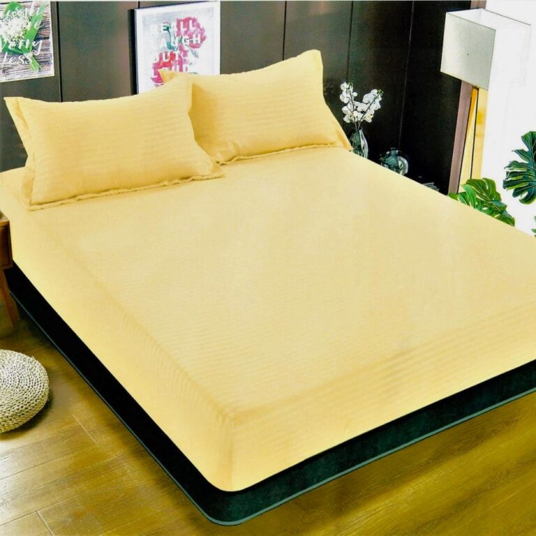 Husa de pat cu elastic, tricot, 100x200+30 cm, 100% bumbac, galben