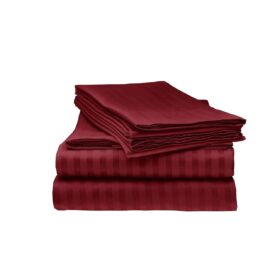 Lenjerie de pat XXL, damasc saten color dungi inguste 1 cm, 100% bumbac, bordo