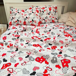 Lenjerie de pat 2 persoane, tesatura clasica neteda, 100% bumbac, decor inimioare - 02 - imagine 3