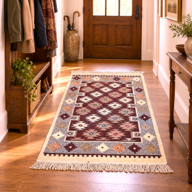 Covor tesut - Decor traditional, fond  maro si nuante de crem – 04