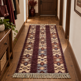 Covor tesut - Decor traditional, fond  maro si nuante de crem – 08