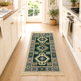 Covor tesut - Decor traditional, fond  verde si nuante de crem – 03