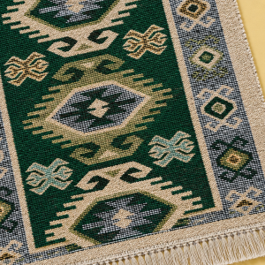 Covor tesut - Decor traditional, fond  verde si nuante de crem – 03 - imagine 3