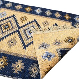 Covor tesut - Decor traditional, fond albastru si nuante de crem – 02 - imagine 2