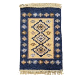 Covor tesut - Decor traditional, fond albastru si nuante de crem – 02 - imagine 3