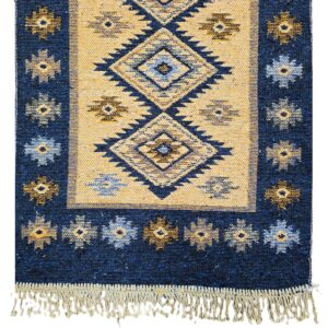 Covor tesut - Decor traditional, fond albastru si nuante de crem – 02 - imagine 4
