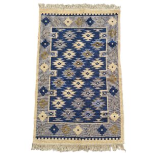 Covor tesut - Decor traditional, fond albastru si nuante de crem – 04 - imagine 16