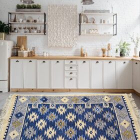 Covor tesut - Decor traditional, fond albastru si nuante de crem – 04