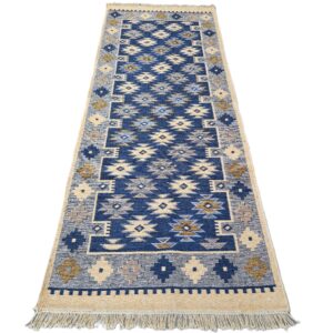 Covor tesut - Decor traditional, fond albastru si nuante de crem – 04 - imagine 6
