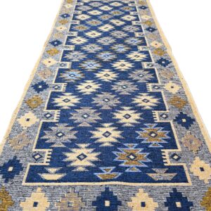 Covor tesut - Decor traditional, fond albastru si nuante de crem – 04 - imagine 5