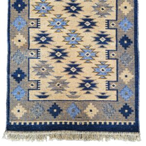 Covor tesut - Decor traditional, fond albastru si nuante de crem – 04 - imagine 3
