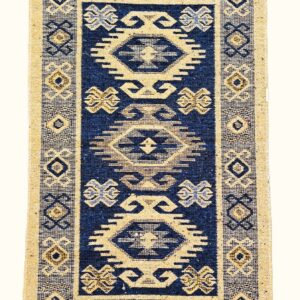 Covor tesut - Decor traditional, fond albastru si nuante de crem – 03 - imagine 4