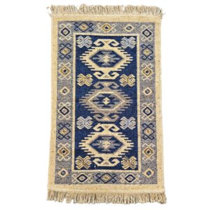 Covor tesut - Decor traditional, fond albastru si nuante de crem – 03 - imagine 5